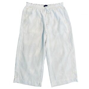 J. Crew‎ Women's LARGE 100% Linen Wide Leg Cropped Drawstring Pocket Pants White